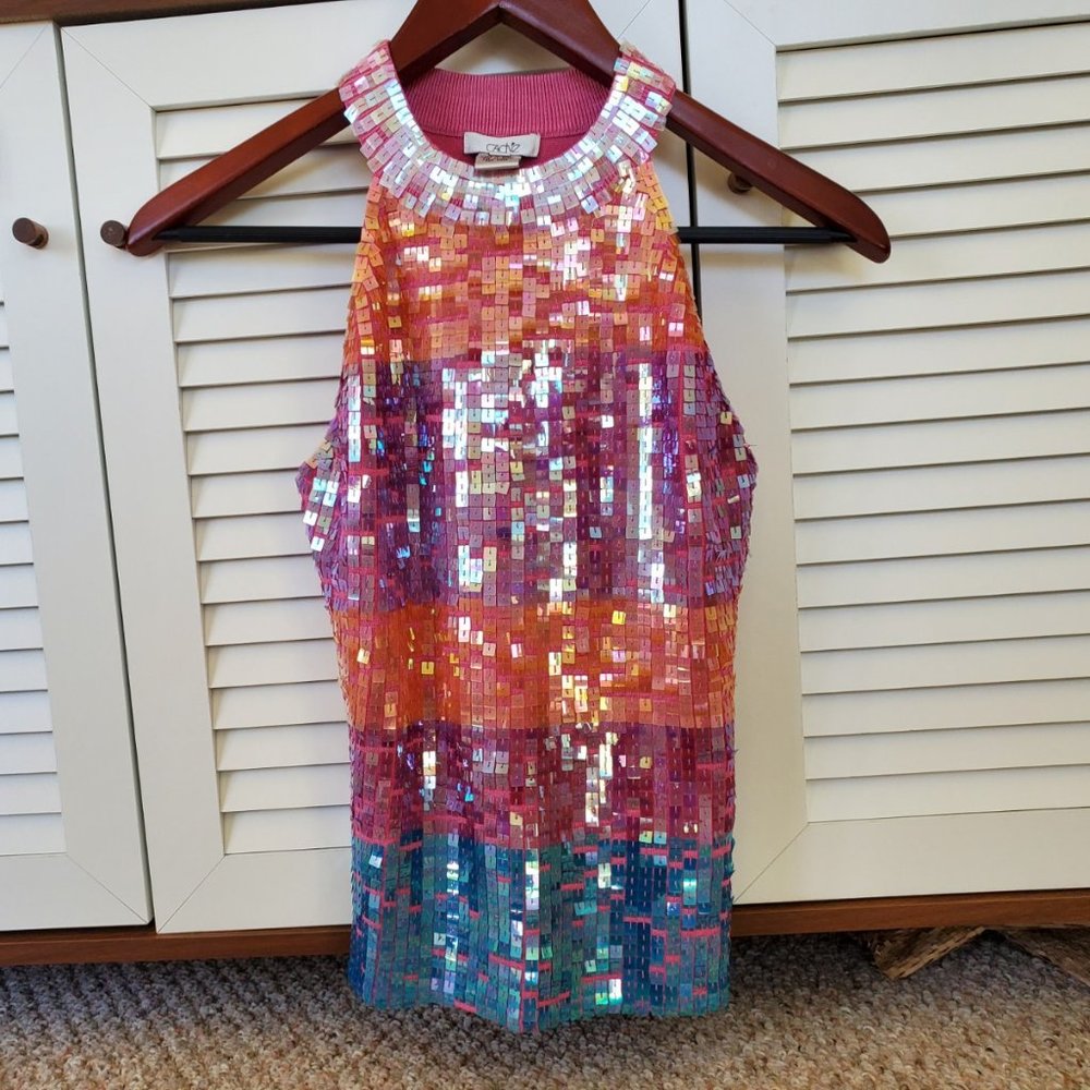 Caché Silk & Sequin Sweater Tank Top- NWT Sz M